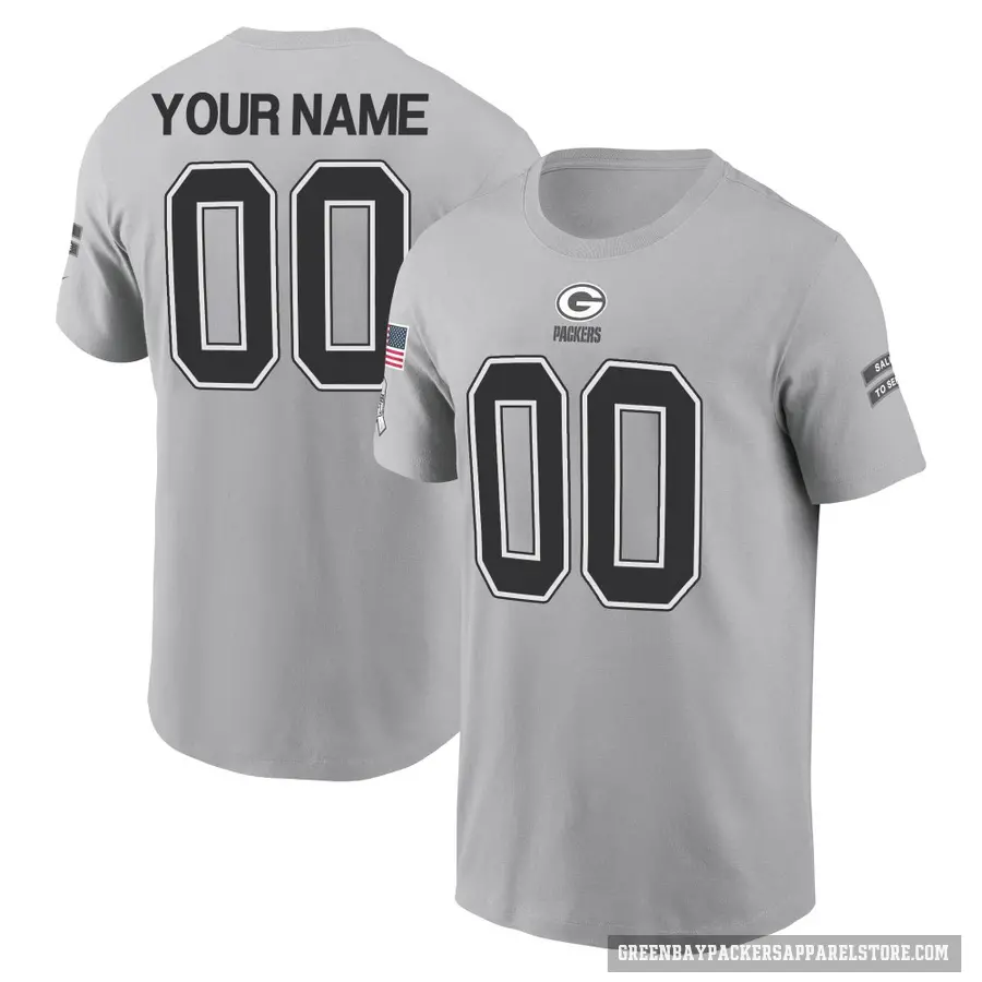 Men's ＃00 Custom Green Bay Packers Gray 2024 Salute to Service T-Shirt