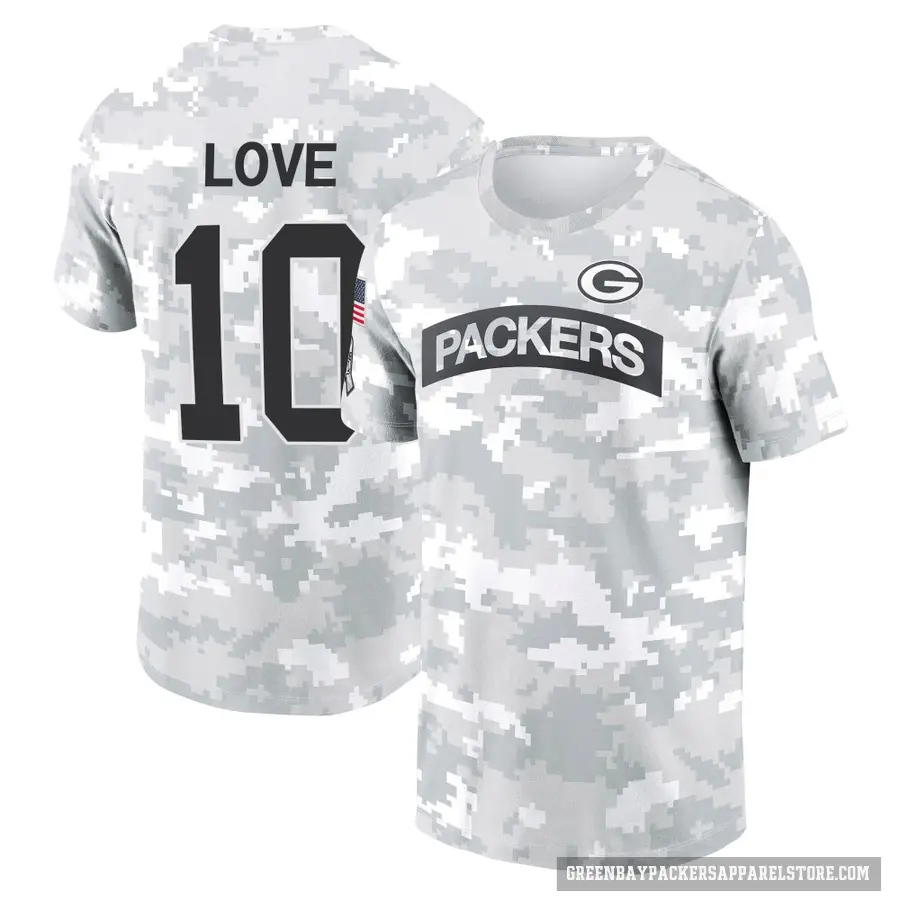 Men's ＃10 Jordan Love Green Bay Packers Camo Arctic 2024 Salute to Service Performance T-Shirt