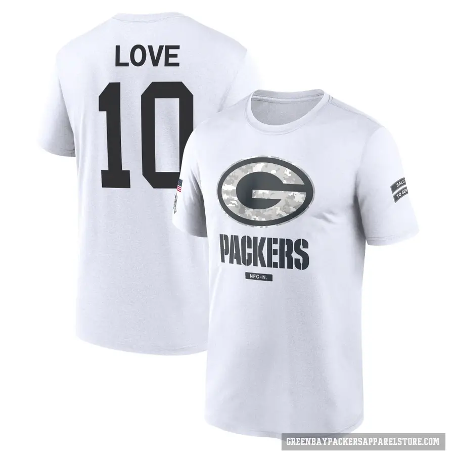 Men's ＃10 Jordan Love Green Bay Packers White 2024 Salute to Service Performance T-Shirt