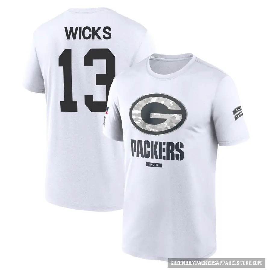 Men's ＃13 Dontayvion Wicks Green Bay Packers White 2024 Salute to Service Performance T-Shirt