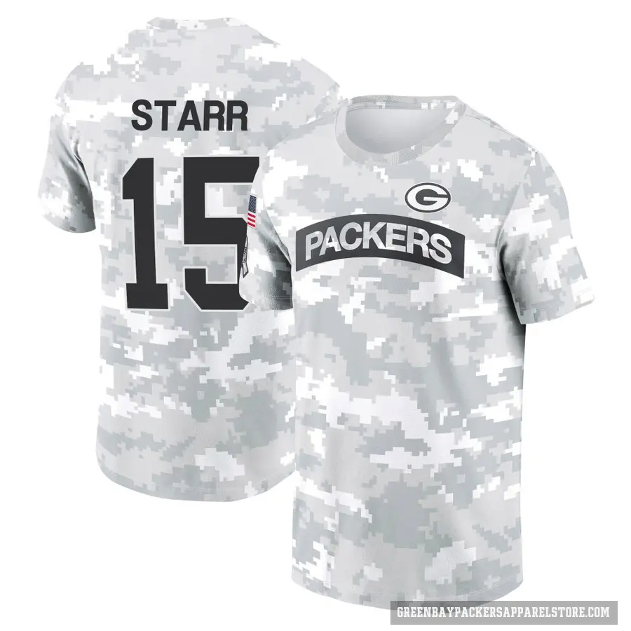 Men's ＃15 Bart Starr Green Bay Packers Camo Arctic 2024 Salute to Service Performance T-Shirt