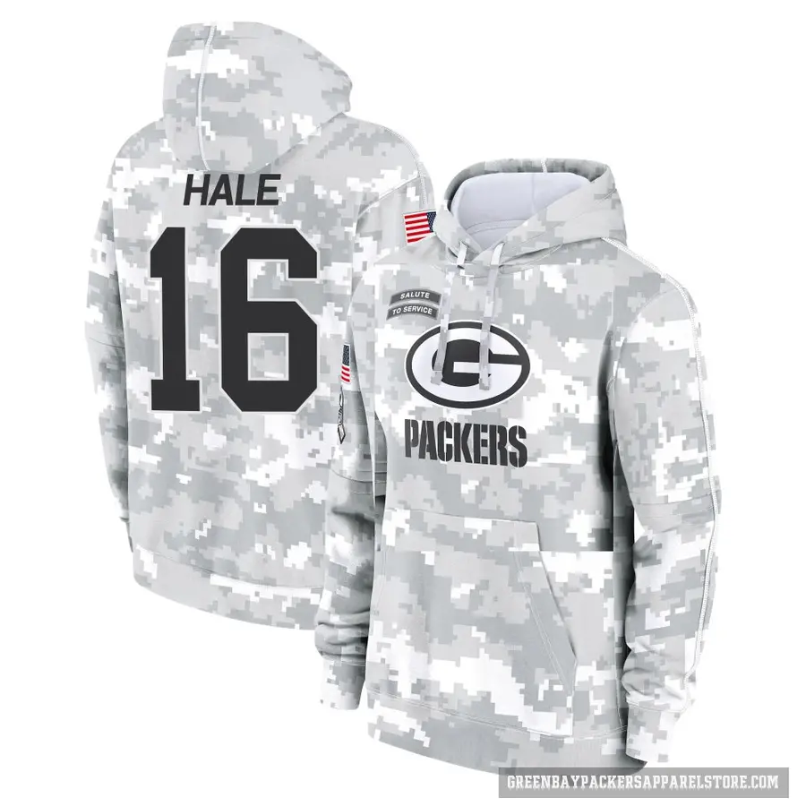 Men's ＃16 Alex Hale Green Bay Packers Arctic Camo 2024 Salute to Service Club Fleece Pullover Hoodie
