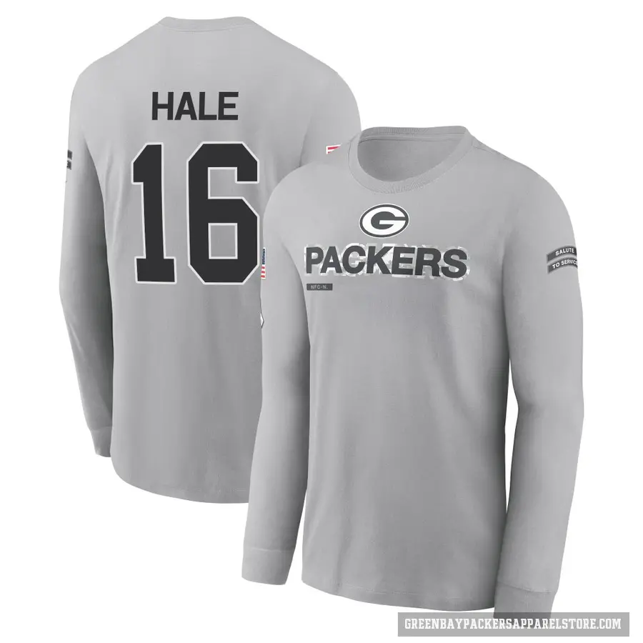 Men's ＃16 Alex Hale Green Bay Packers Gray 2024 Salute to Service Long Sleeve T-Shirt