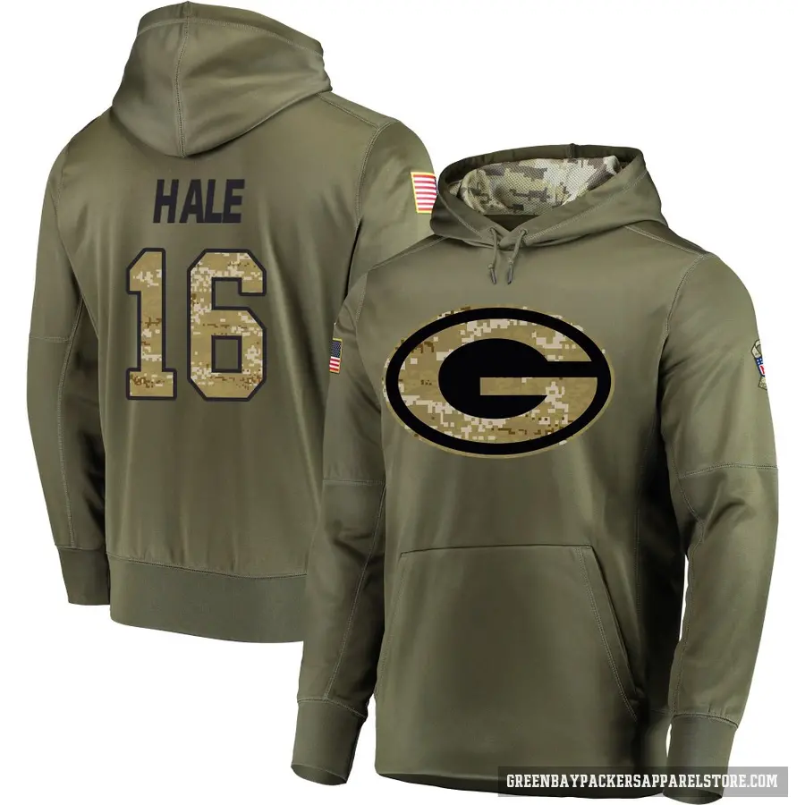 Men's ＃16 Alex Hale Green Bay Packers Olive Salute to Service Pullover Hoodie