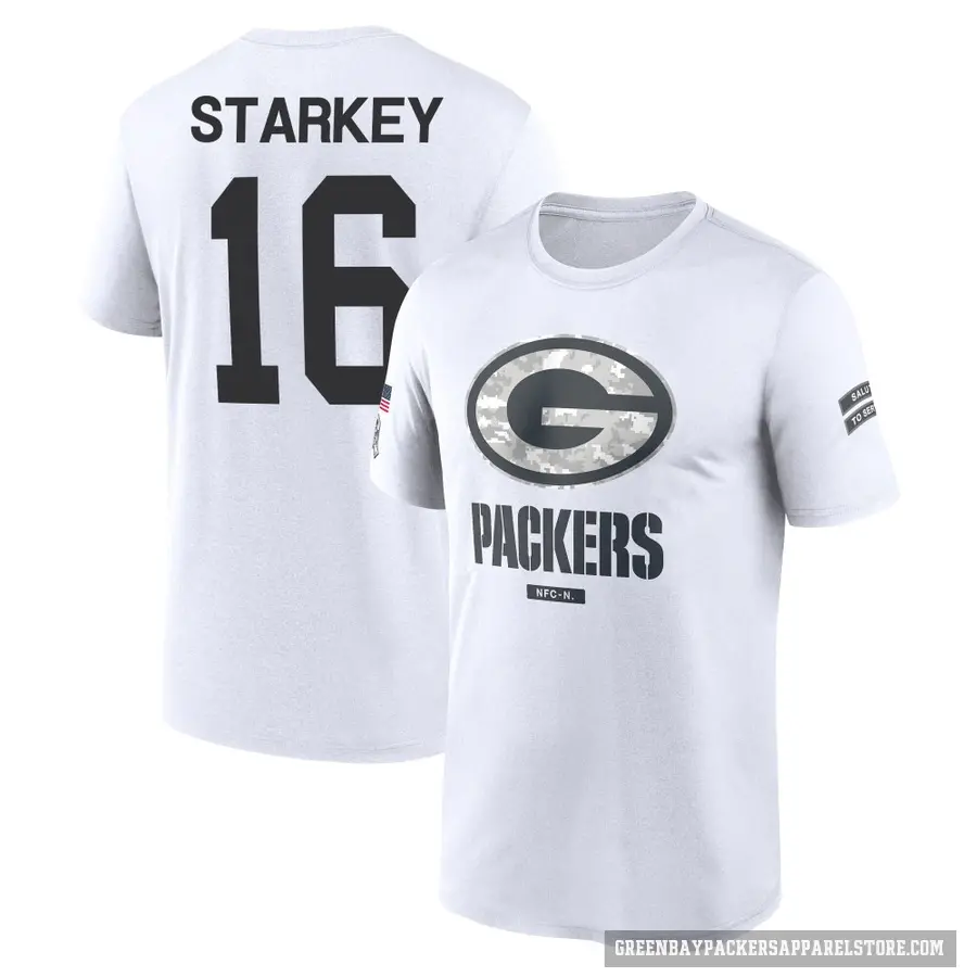 Men's ＃16 Rory Starkey Green Bay Packers White 2024 Salute to Service Performance T-Shirt
