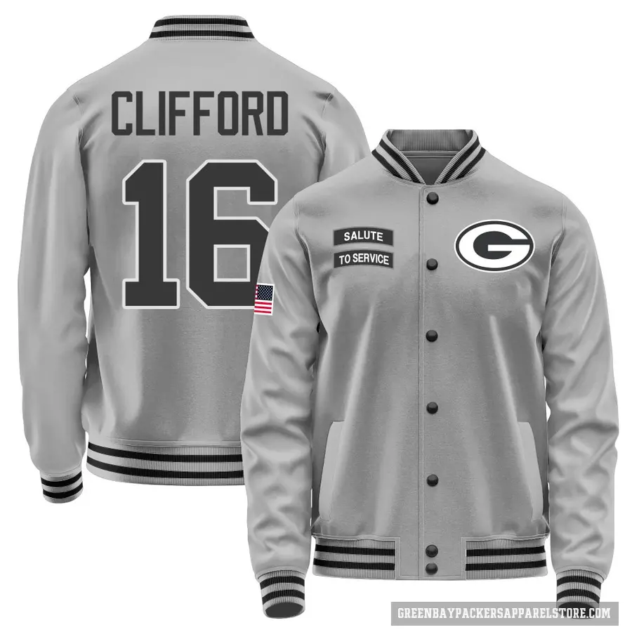 Men's ＃16 Sean Clifford Green Bay Packers Gray Salute to Service Performance Jacket