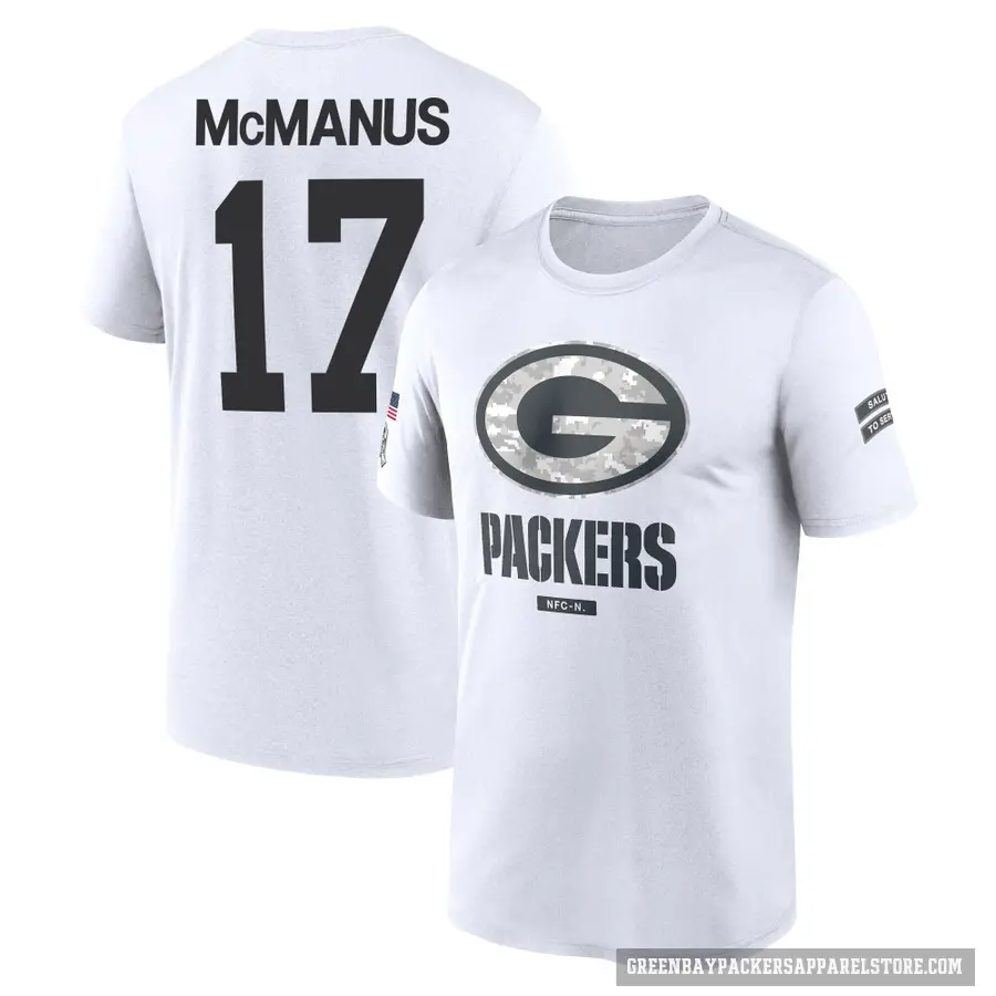 Men's ＃17 Brandon McManus Green Bay Packers White 2024 Salute to Service Performance T-Shirt