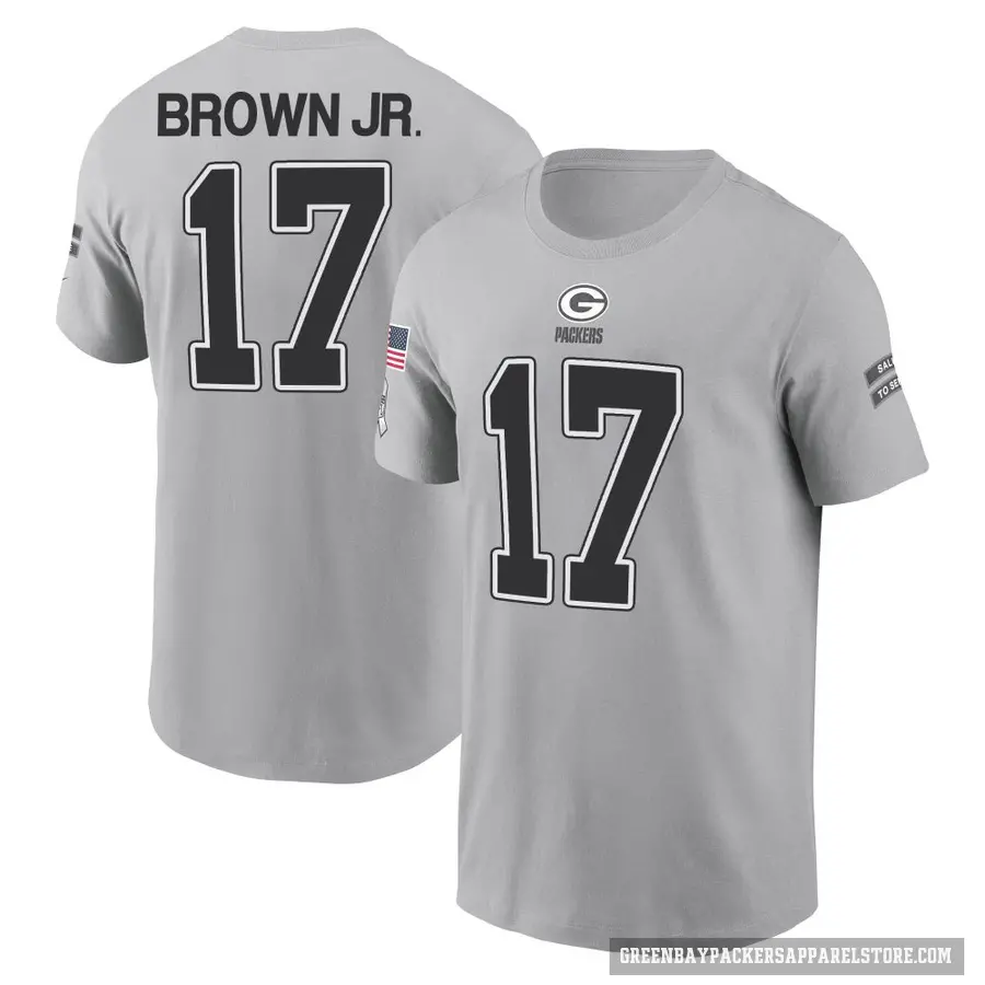Men's ＃17 Sam Brown Jr. Green Bay Packers Brown Gray 2024 Salute to Service T-Shirt