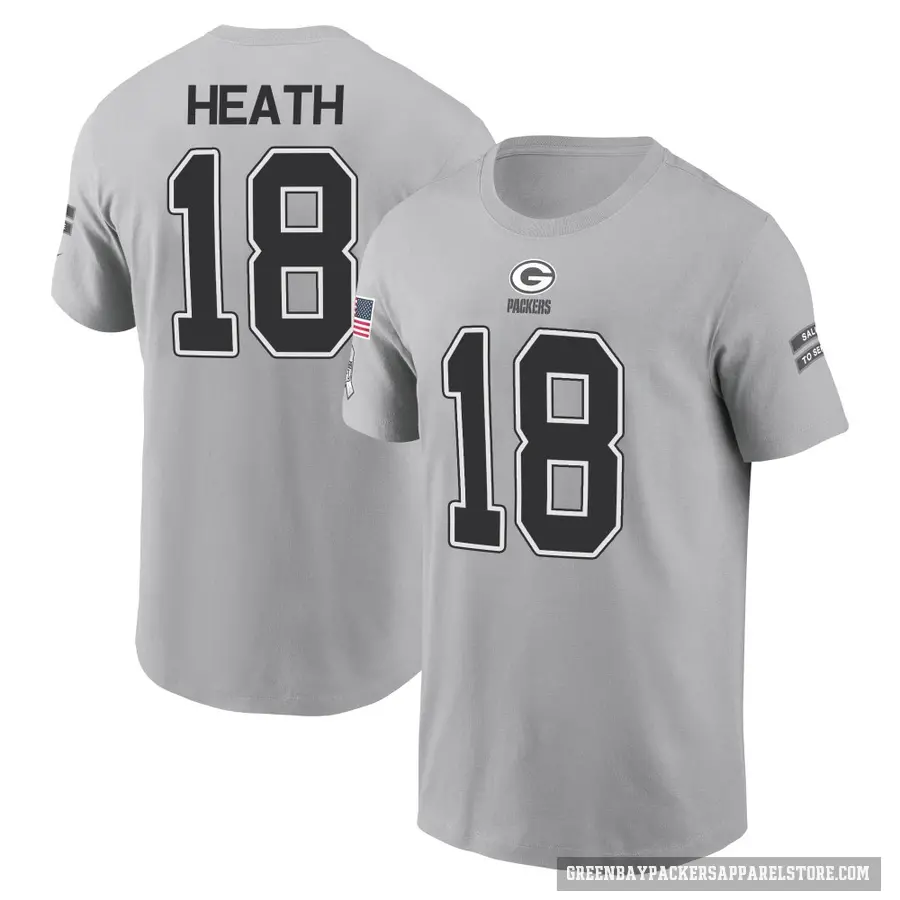 Men's ＃18 Malik Heath Green Bay Packers Gray 2024 Salute to Service T-Shirt