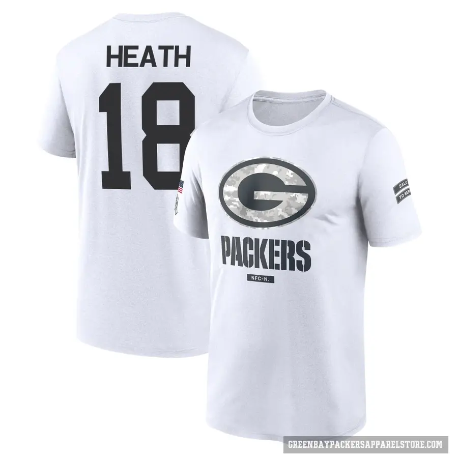 Men's ＃18 Malik Heath Green Bay Packers White 2024 Salute to Service Performance T-Shirt
