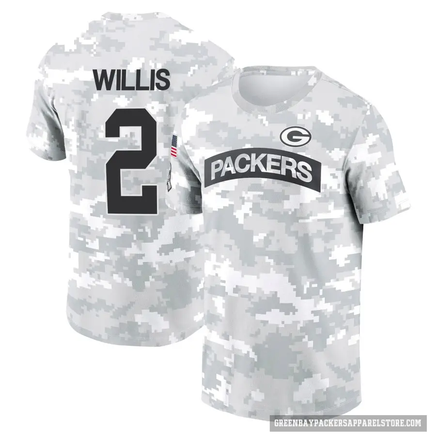 Men's ＃2 Malik Willis Green Bay Packers Camo Arctic 2024 Salute to Service Performance T-Shirt