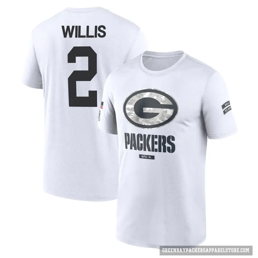 Men's ＃2 Malik Willis Green Bay Packers White 2024 Salute to Service Performance T-Shirt
