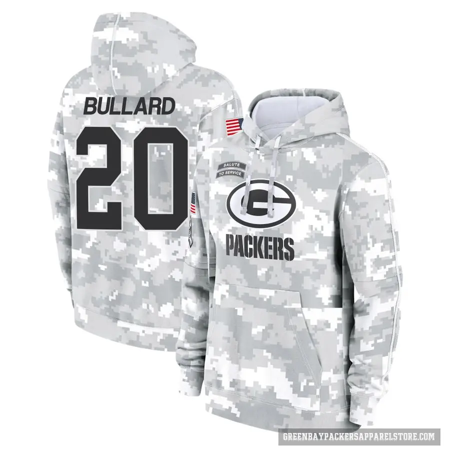 Men's ＃20 Javon Bullard Green Bay Packers Arctic Camo 2024 Salute to Service Club Fleece Pullover Hoodie