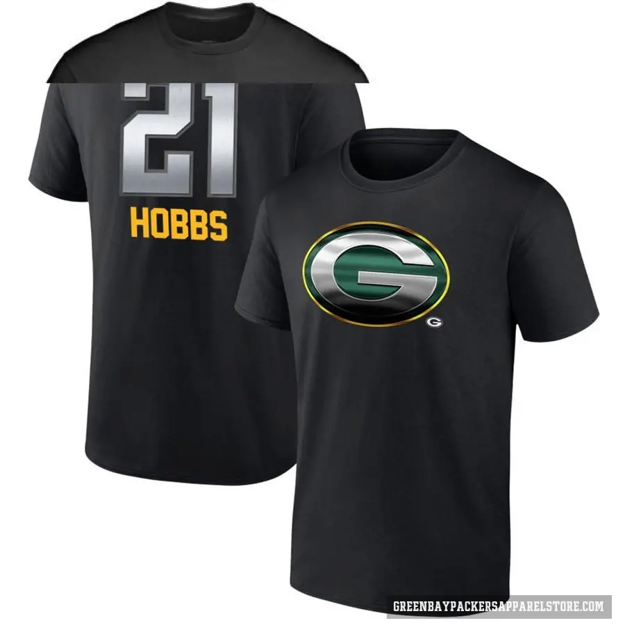 Men's ＃21 Nate Hobbs Green Bay Packers Black Midnight Mascot T-Shirt