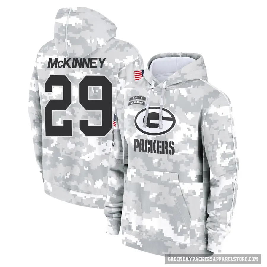 Men's ＃29 Xavier McKinney Green Bay Packers Arctic Camo 2024 Salute to Service Club Fleece Pullover Hoodie