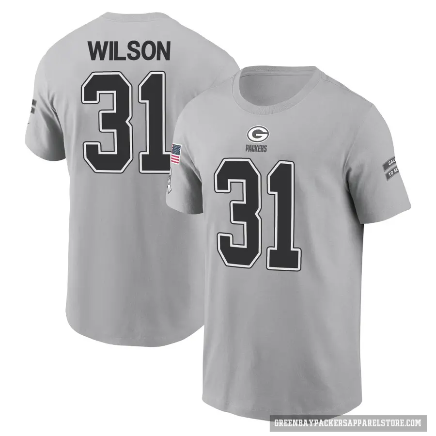 Men's ＃31 Emanuel Wilson Green Bay Packers Gray 2024 Salute to Service T-Shirt