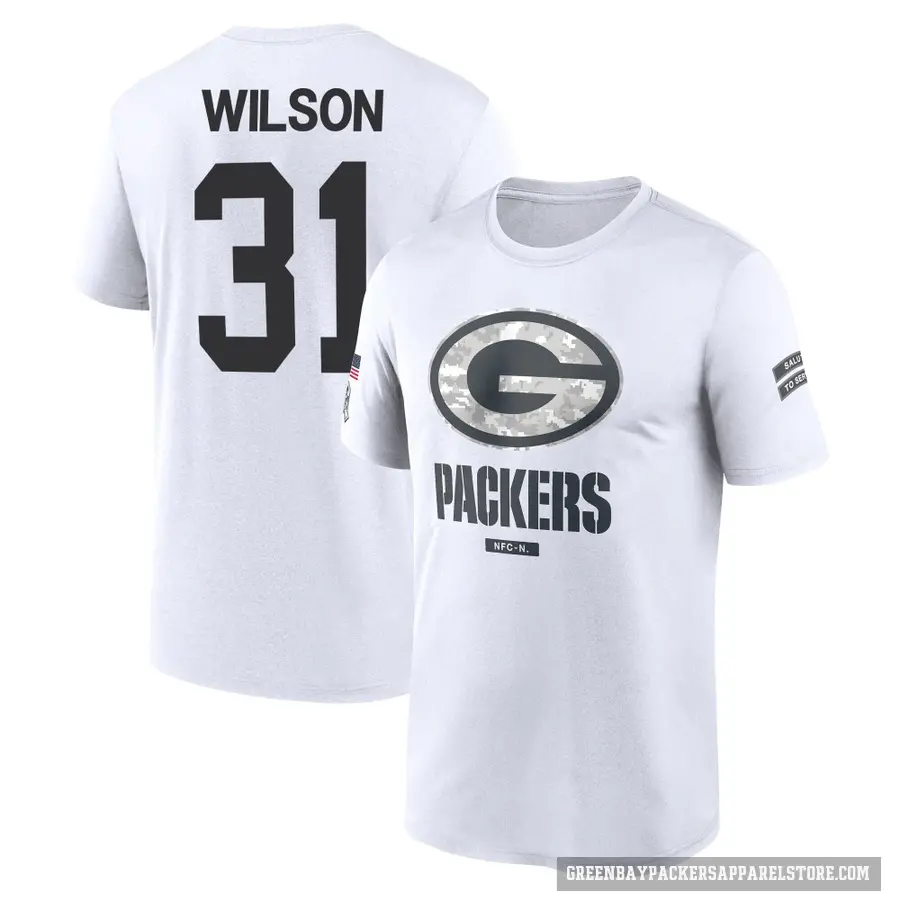Men's ＃31 Emanuel Wilson Green Bay Packers White 2024 Salute to Service Performance T-Shirt