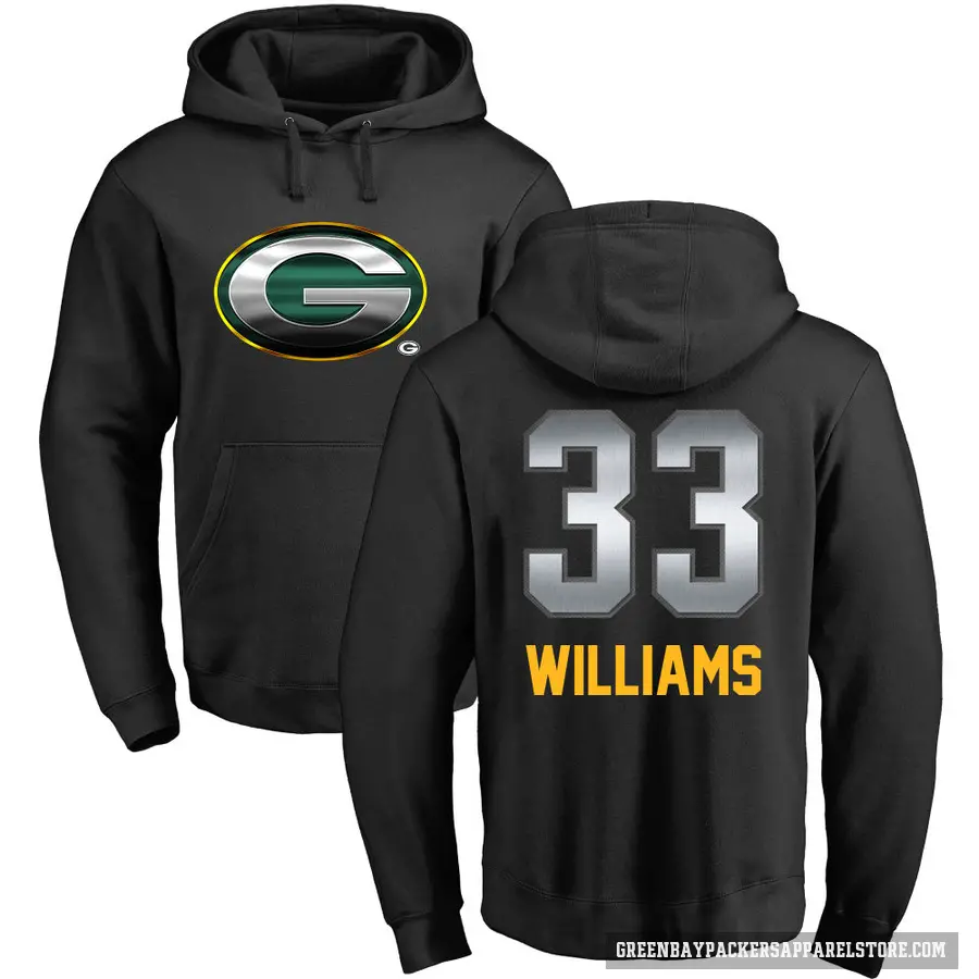Men's ＃33 Evan Williams Green Bay Packers Black Midnight Mascot Pullover Hoodie