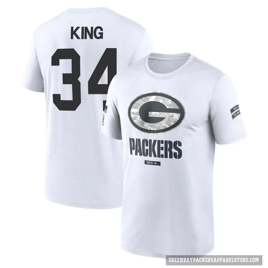 Men's ＃34 Kalen King Green Bay Packers White 2024 Salute to Service Performance T-Shirt