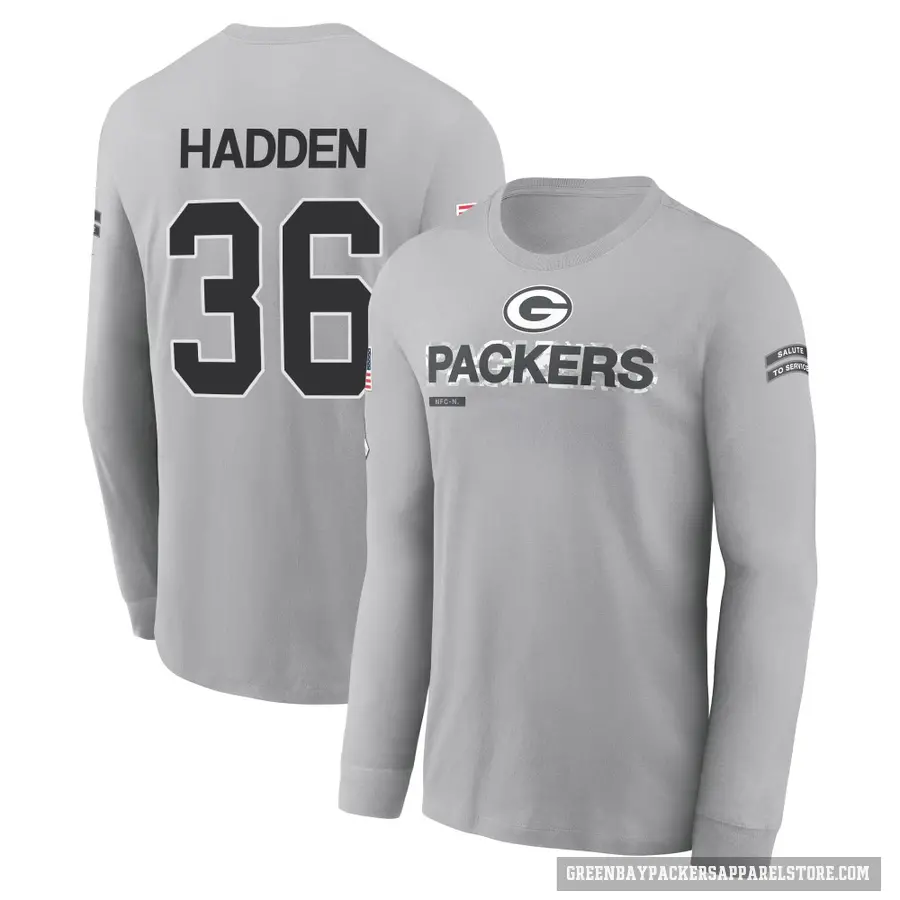 Men's ＃36 Kamal Hadden Green Bay Packers Gray 2024 Salute to Service Long Sleeve T-Shirt