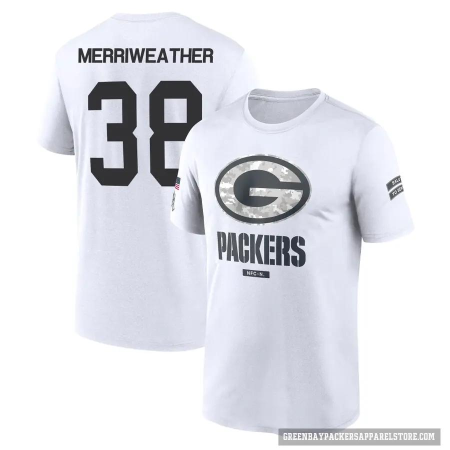 Men's ＃38 Ellis Merriweather Green Bay Packers White 2024 Salute to Service Performance T-Shirt