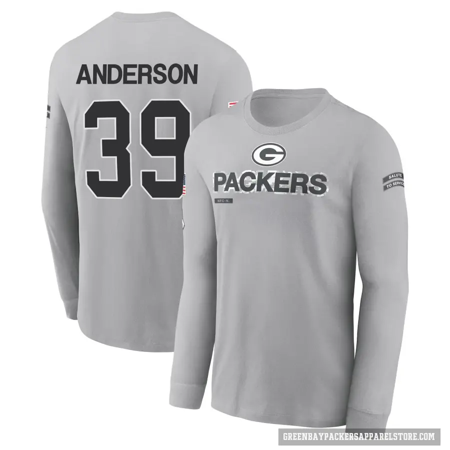 Men's ＃39 Zayne Anderson Green Bay Packers Gray 2024 Salute to Service Long Sleeve T-Shirt