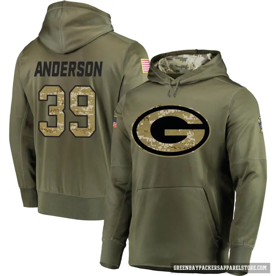 Men's ＃39 Zayne Anderson Green Bay Packers Olive Salute to Service Pullover Hoodie