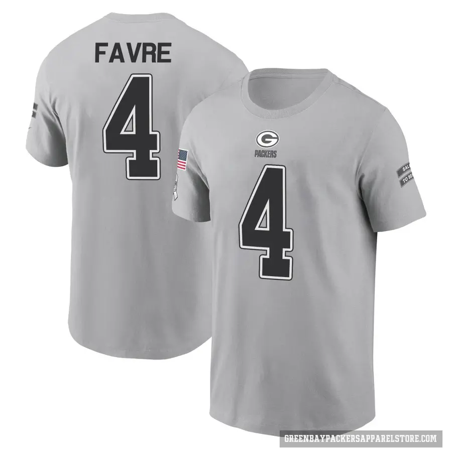 Men's ＃4 Brett Favre Green Bay Packers Gray 2024 Salute to Service T-Shirt