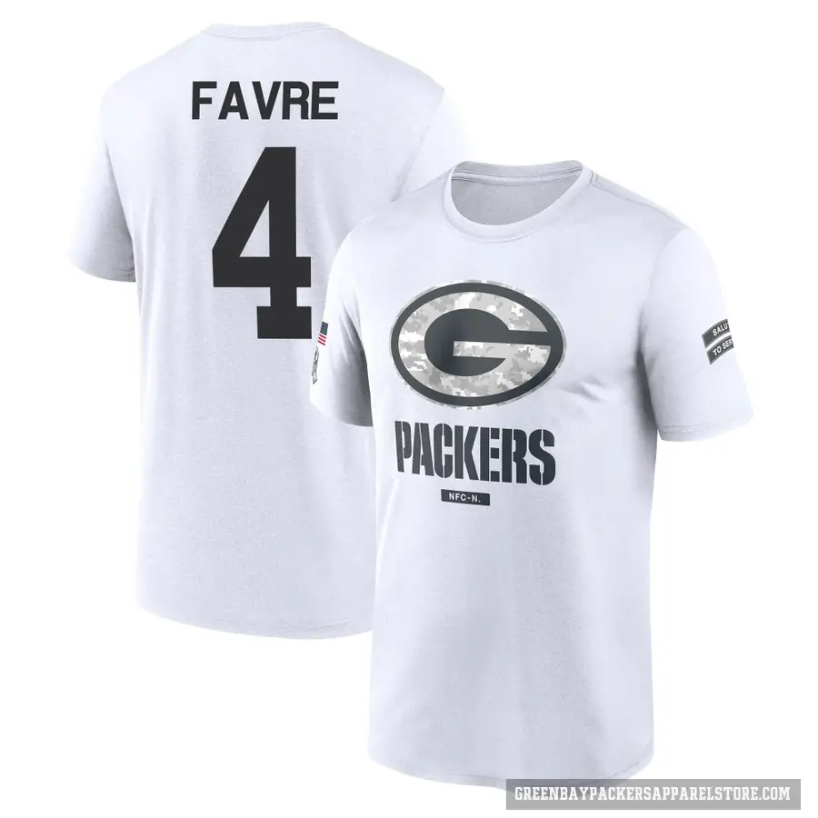 Men's ＃4 Brett Favre Green Bay Packers White 2024 Salute to Service Performance T-Shirt
