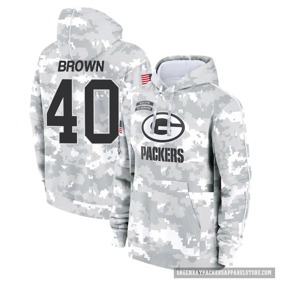 Men's ＃40 Omar Brown Green Bay Packers Arctic Camo 2024 Salute to Service Club Fleece Pullover Hoodie