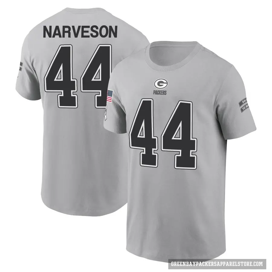Men's ＃44 Brayden Narveson Green Bay Packers Gray 2024 Salute to Service T-Shirt