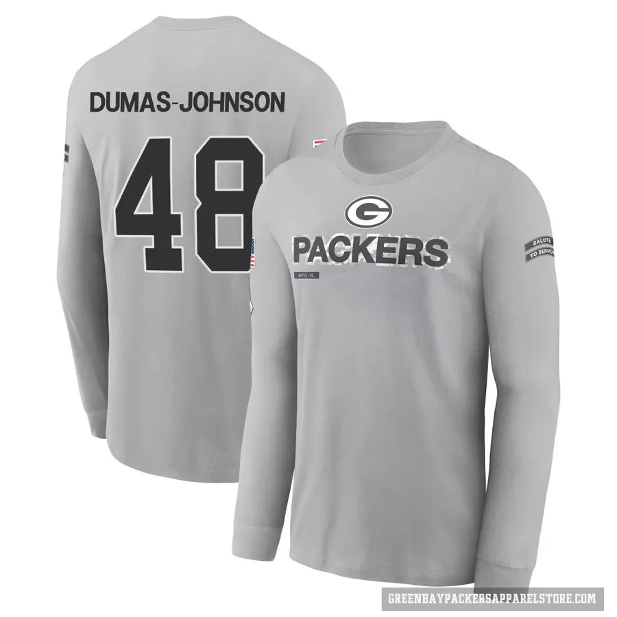 Men's ＃48 Jamon Dumas-Johnson Green Bay Packers Gray 2024 Salute to Service Long Sleeve T-Shirt