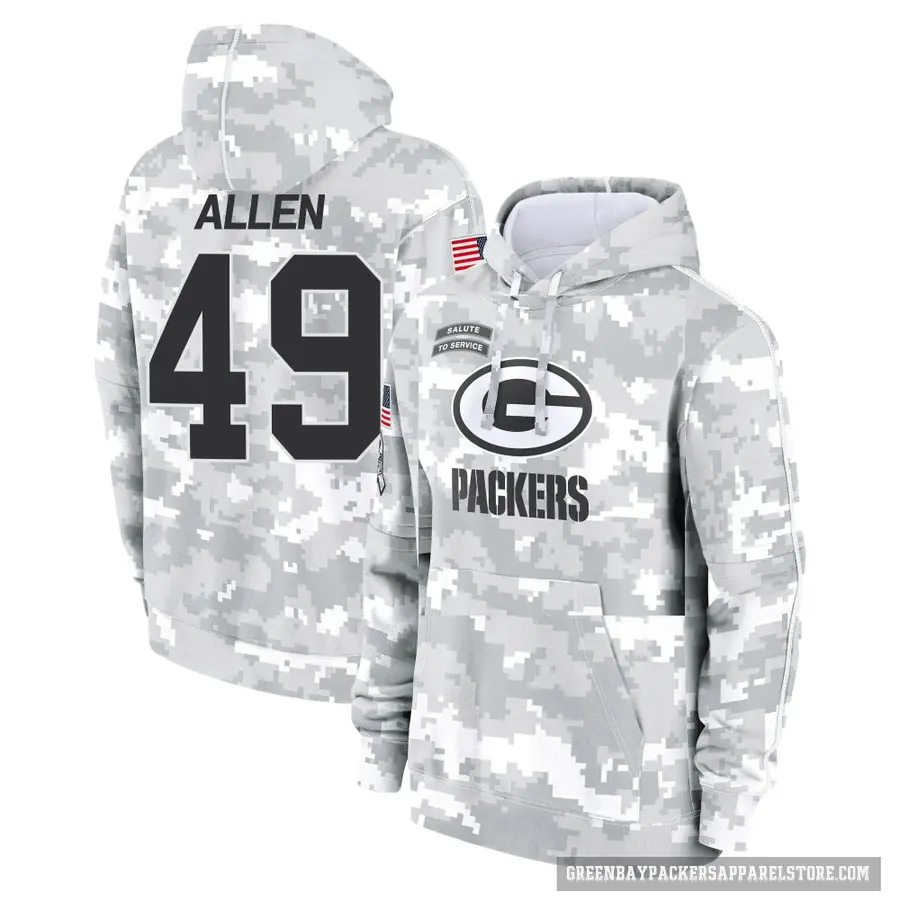 Men's ＃49 Austin Allen Green Bay Packers Arctic Camo 2024 Salute to Service Club Fleece Pullover Hoodie