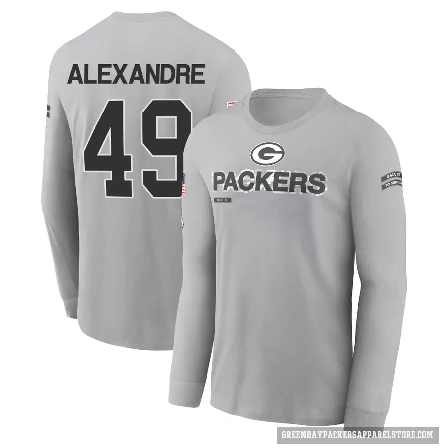 Men's ＃49 Deslin Alexandre Green Bay Packers Gray 2024 Salute to Service Long Sleeve T-Shirt