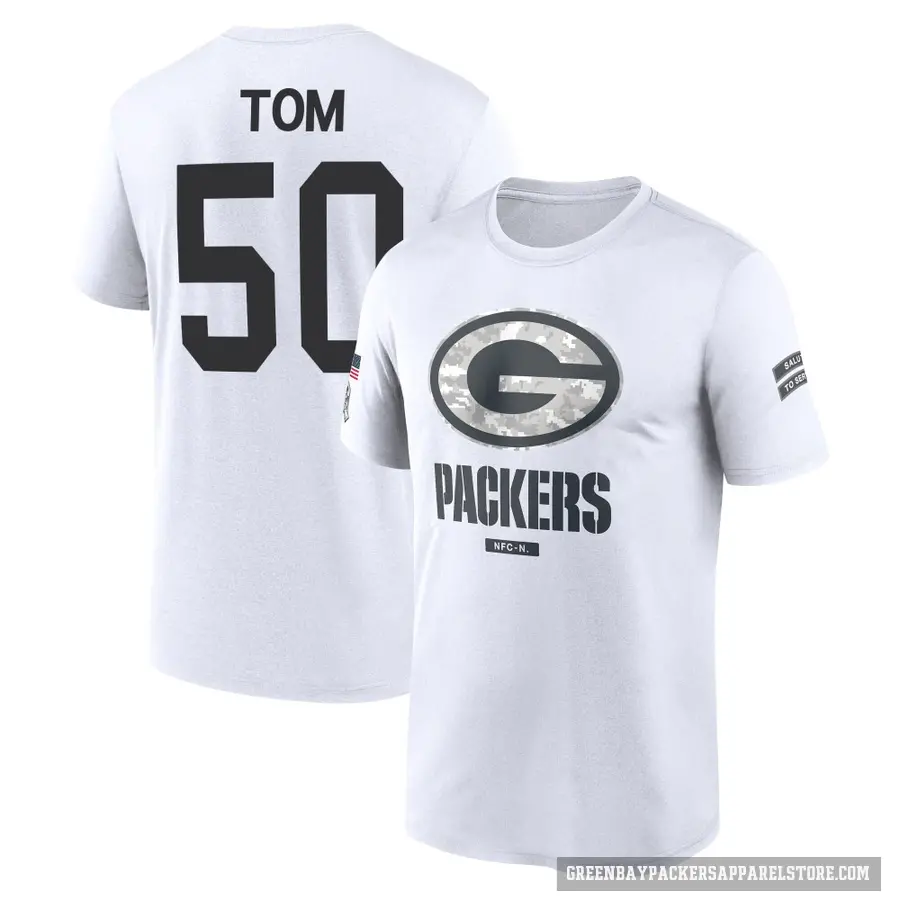 Men's ＃50 Zach Tom Green Bay Packers White 2024 Salute to Service Performance T-Shirt