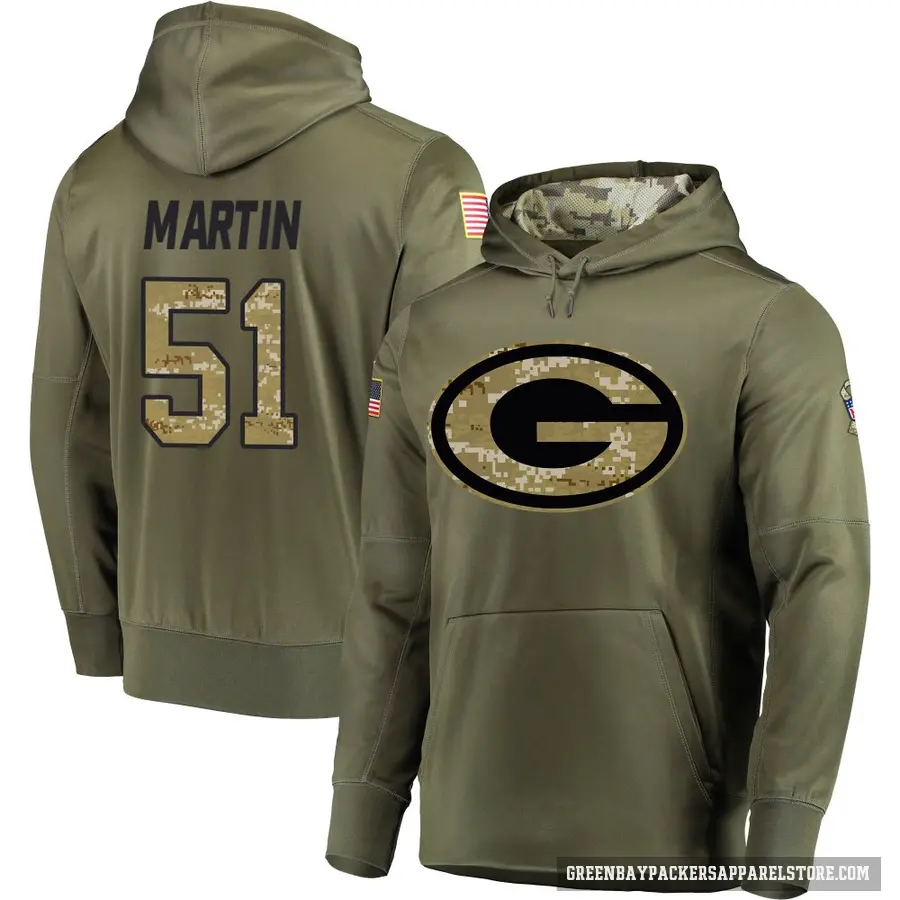 Men's ＃51 Jeremiah Martin Green Bay Packers Olive Salute to Service Pullover Hoodie