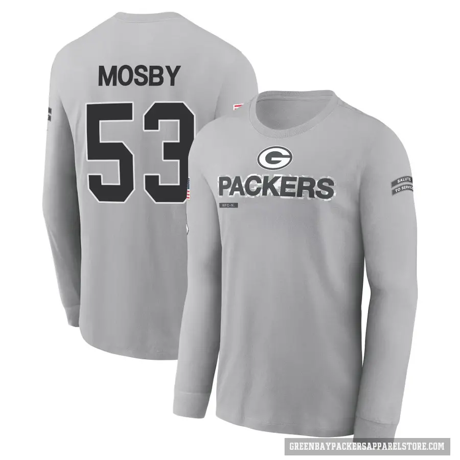 Men's ＃53 Arron Mosby Green Bay Packers Gray 2024 Salute to Service Long Sleeve T-Shirt