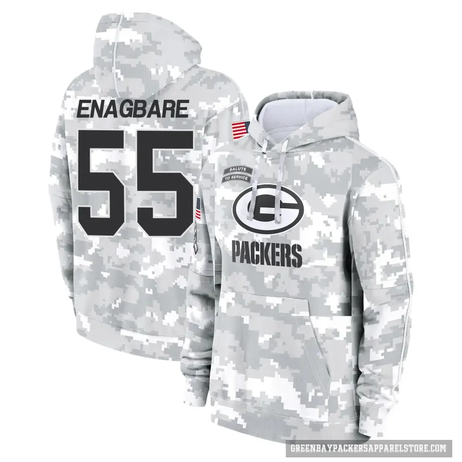 Men's ＃55 Kingsley Enagbare Green Bay Packers Arctic Camo 2024 Salute to Service Club Fleece Pullover Hoodie