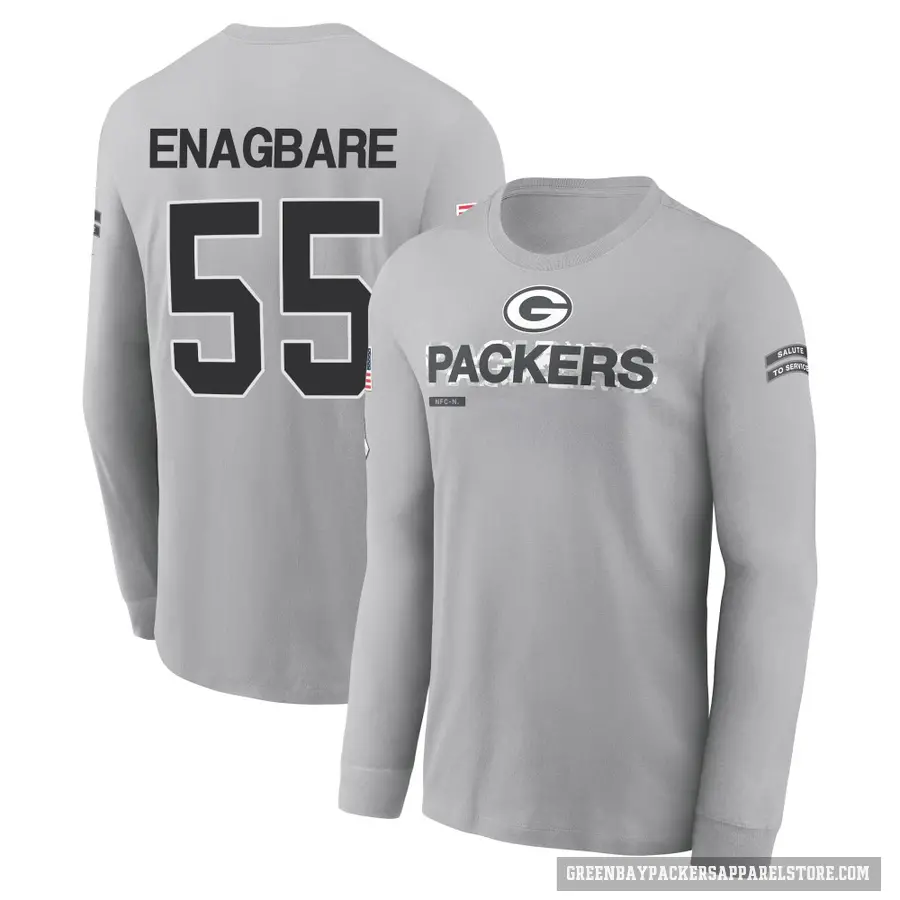 Men's ＃55 Kingsley Enagbare Green Bay Packers Gray 2024 Salute to Service Long Sleeve T-Shirt
