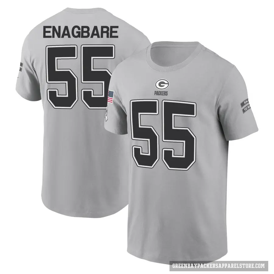 Men's ＃55 Kingsley Enagbare Green Bay Packers Gray 2024 Salute to Service T-Shirt
