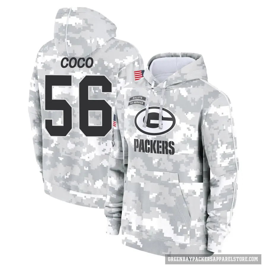 Men's ＃56 Jack Coco Green Bay Packers Arctic Camo 2024 Salute to Service Club Fleece Pullover Hoodie