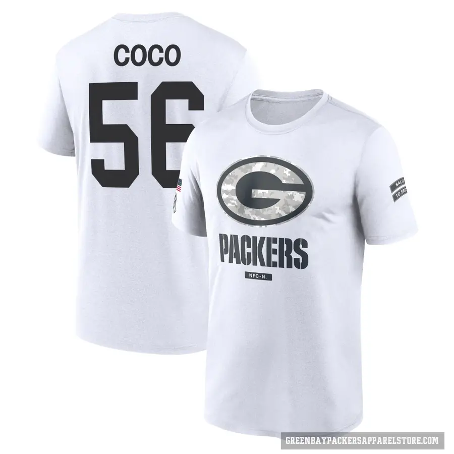 Men's ＃56 Jack Coco Green Bay Packers White 2024 Salute to Service Performance T-Shirt