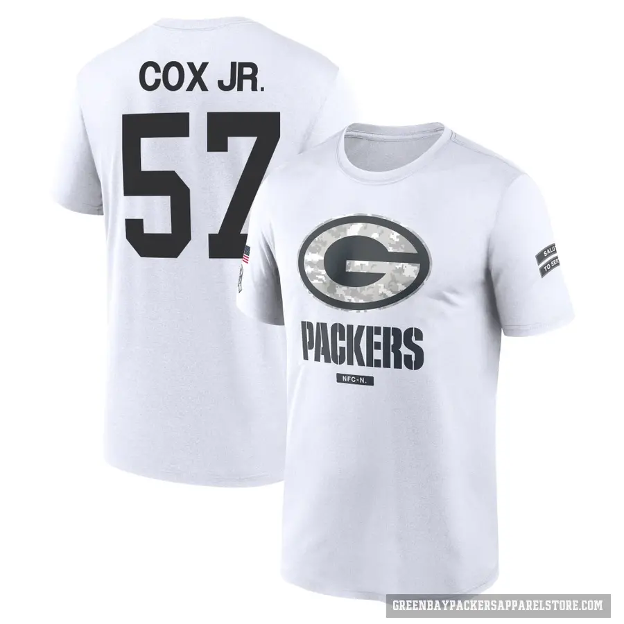 Men's ＃57 Brenton Cox Jr. Green Bay Packers White 2024 Salute to Service Performance T-Shirt
