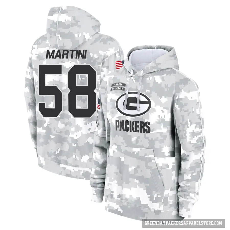 Men's ＃58 Greer Martini Green Bay Packers Arctic Camo 2024 Salute to Service Club Fleece Pullover Hoodie