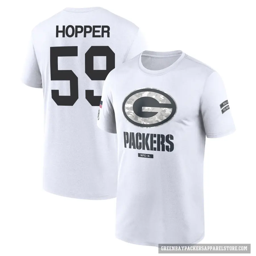 Men's ＃59 Ty'Ron Hopper Green Bay Packers White 2024 Salute to Service Performance T-Shirt