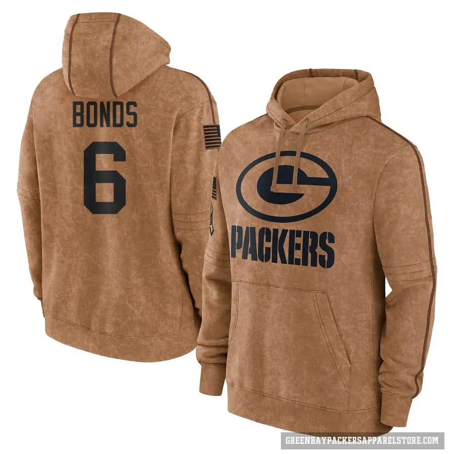 Men's ＃6 Jadakis Bonds Green Bay Packers Brown 2023 Salute To Service Club Pullover Hoodie