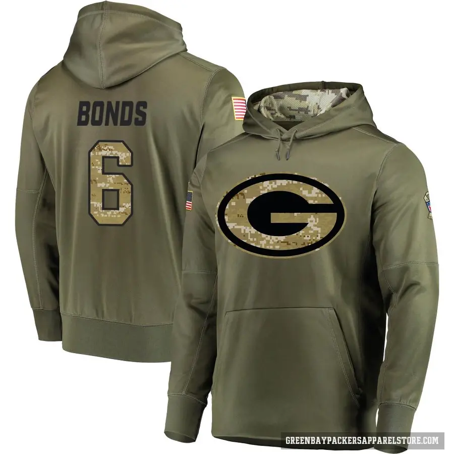 Men's ＃6 Jadakis Bonds Green Bay Packers Olive Salute to Service Pullover Hoodie