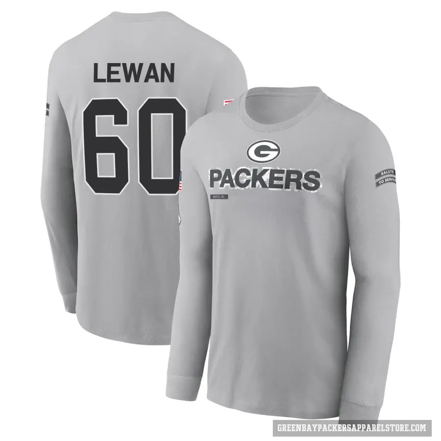 Men's ＃60 Jason Lewan Green Bay Packers Gray 2024 Salute to Service Long Sleeve T-Shirt