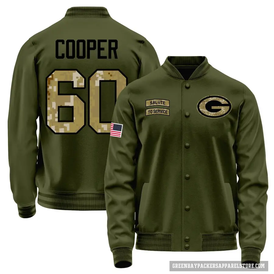Men's ＃60 Tyler Cooper Green Bay Packers Olive Salute to Service Sideline Performance Jacket