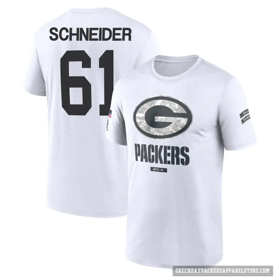 Men's ＃61 Cole Schneider Green Bay Packers White 2024 Salute to Service Performance T-Shirt